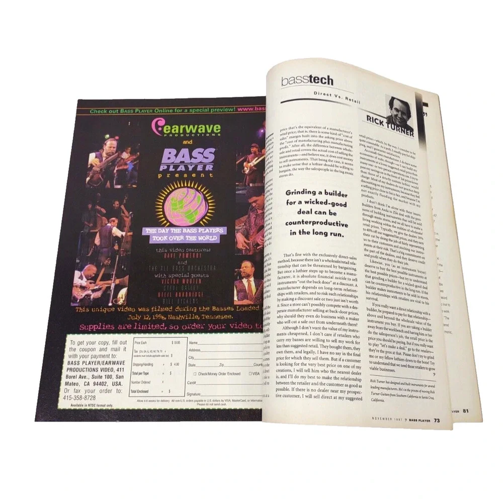 VTG Bass Player magazine November 1997 Play The Blues Tommy Shannon Roscoe Beck